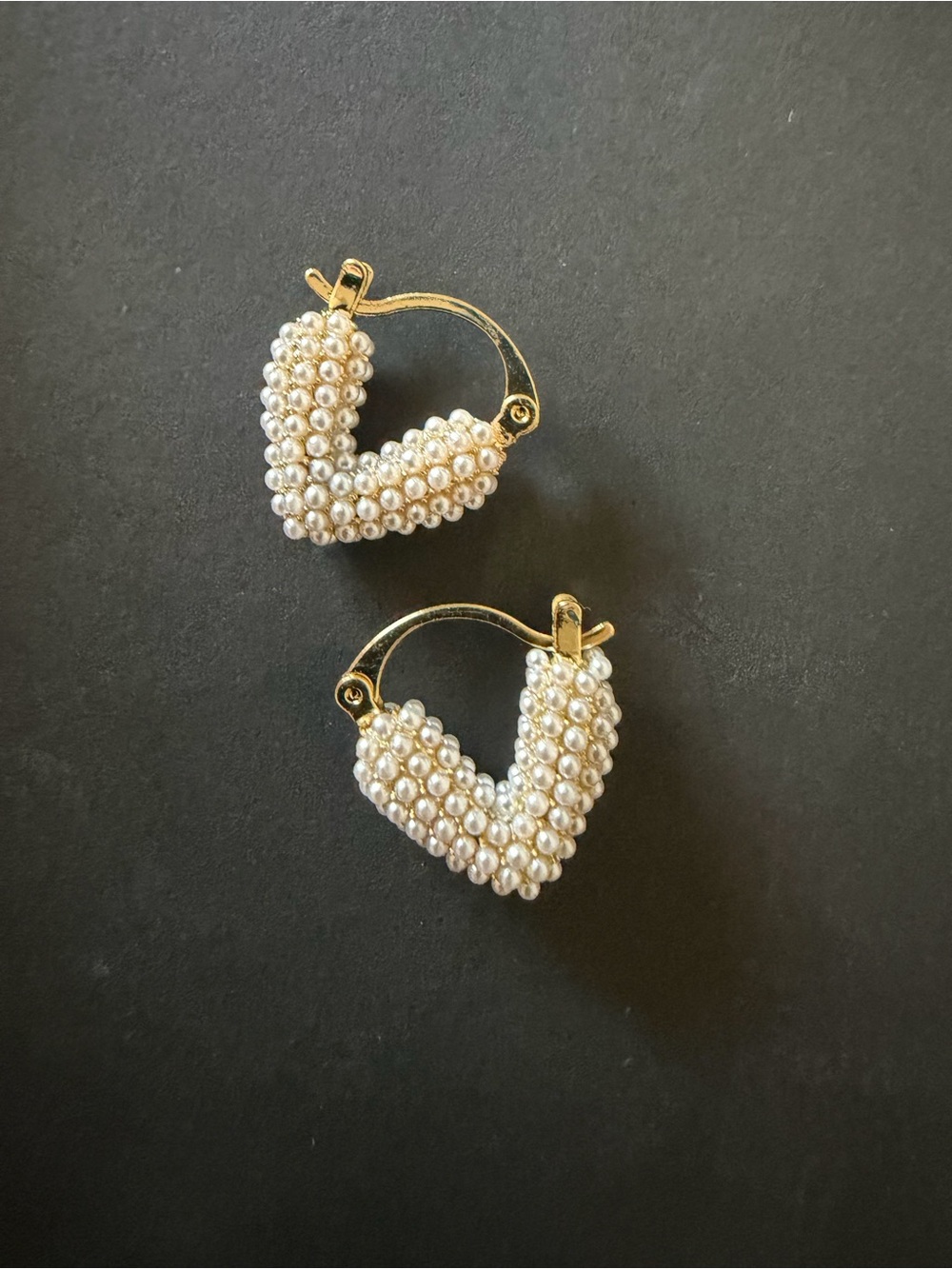 Gold Pearl Heart Hoop Earrings